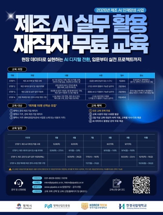 평택시, "제조업에 AI를 입히다" 제조 인공지능 실무 교육 수강생 모집